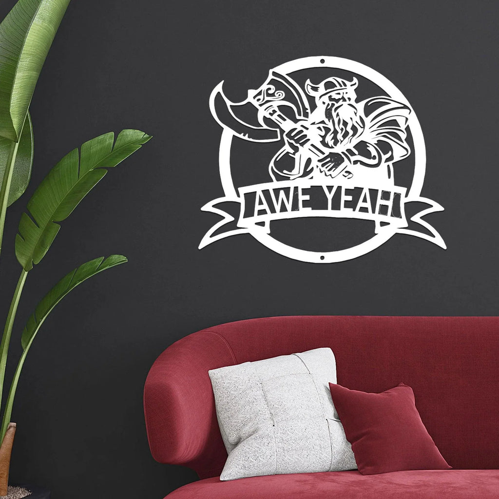 Fighting Viking Monogram Personalized Name Indoor Outdoor Steel Wall Sign Metal Man Cave Art