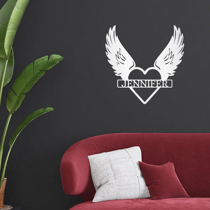 Remembrance Angel Wings Custom Monogram Steel Wall Sign Metal Art - Mallard Moon Gift Shop