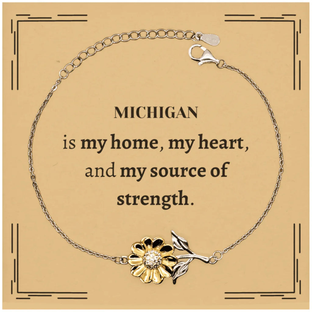 Michigan is my home Gifts, Lovely Michigan Birthday Christmas Sunflower Bracelet For People from Michigan, Men, Women, Friends