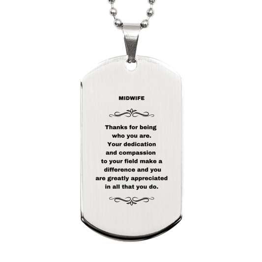 Midwife Silver Engraved Dog Tag Necklace - Thanks for being who you are - Birthday Christmas Jewelry Gifts Coworkers Colleague Boss - Mallard Moon Gift Shop
