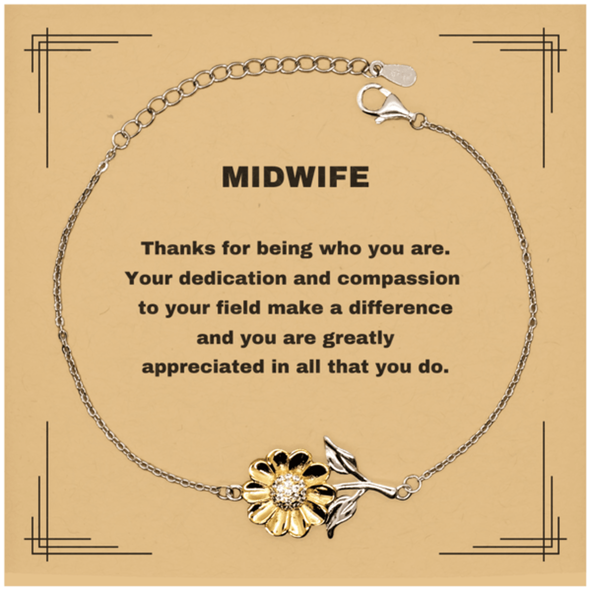 MidwifeSunflower Bracelet - Thanks for being who you are - Birthday Christmas Jewelry Gifts Coworkers Colleague Boss - Mallard Moon Gift Shop