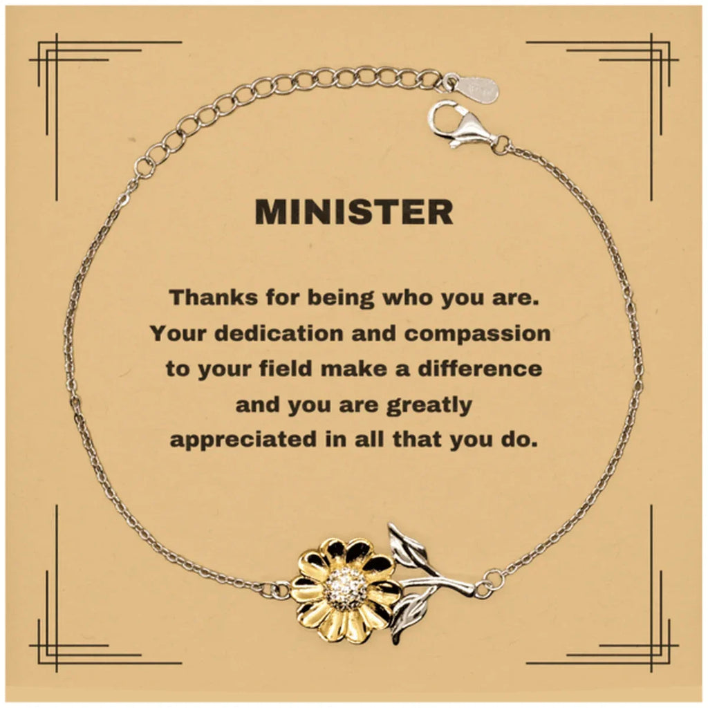 Minister Sunflower Bracelet - Thanks for being who you are - Birthday Christmas Jewelry Gifts Coworkers Colleague Boss