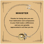 Minister Sunflower Bracelet - Thanks for being who you are - Birthday Christmas Jewelry Gifts Coworkers Colleague Boss