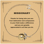 Missionary Sunflower Bracelet - Thanks for being who you are - Birthday Christmas Jewelry Gifts Coworkers Colleague Boss