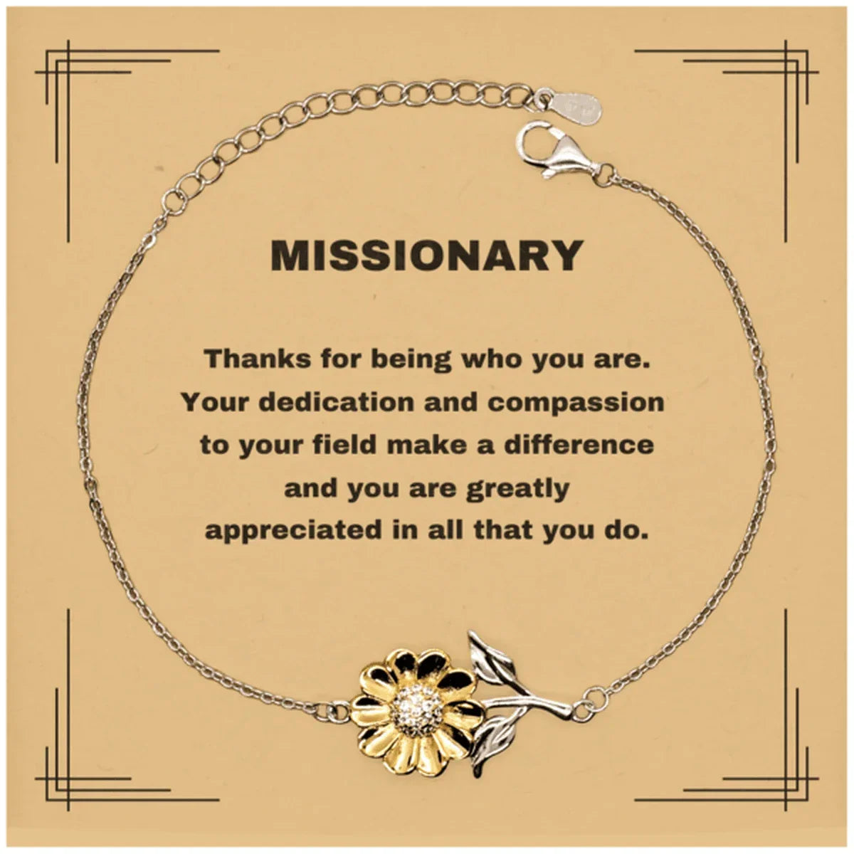 Missionary Sunflower Bracelet - Thanks for being who you are - Birthday Christmas Jewelry Gifts Coworkers Colleague Boss