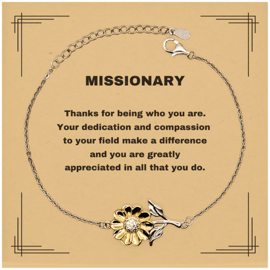 Missionary Sunflower Bracelet - Thanks for being who you are - Birthday Christmas Jewelry Gifts Coworkers Colleague Boss - Mallard Moon Gift Shop