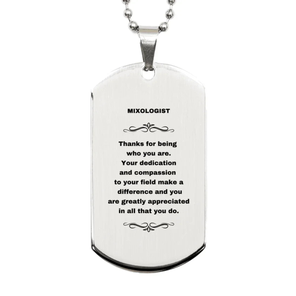 Mixologist Silver Dog Tag Necklace - Thanks for being who you are - Birthday Christmas Jewelry Gifts Coworkers Colleague Boss