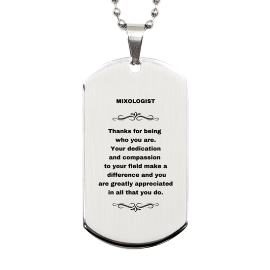 Mixologist Silver Dog Tag Necklace - Thanks for being who you are - Birthday Christmas Jewelry Gifts Coworkers Colleague Boss - Mallard Moon Gift Shop