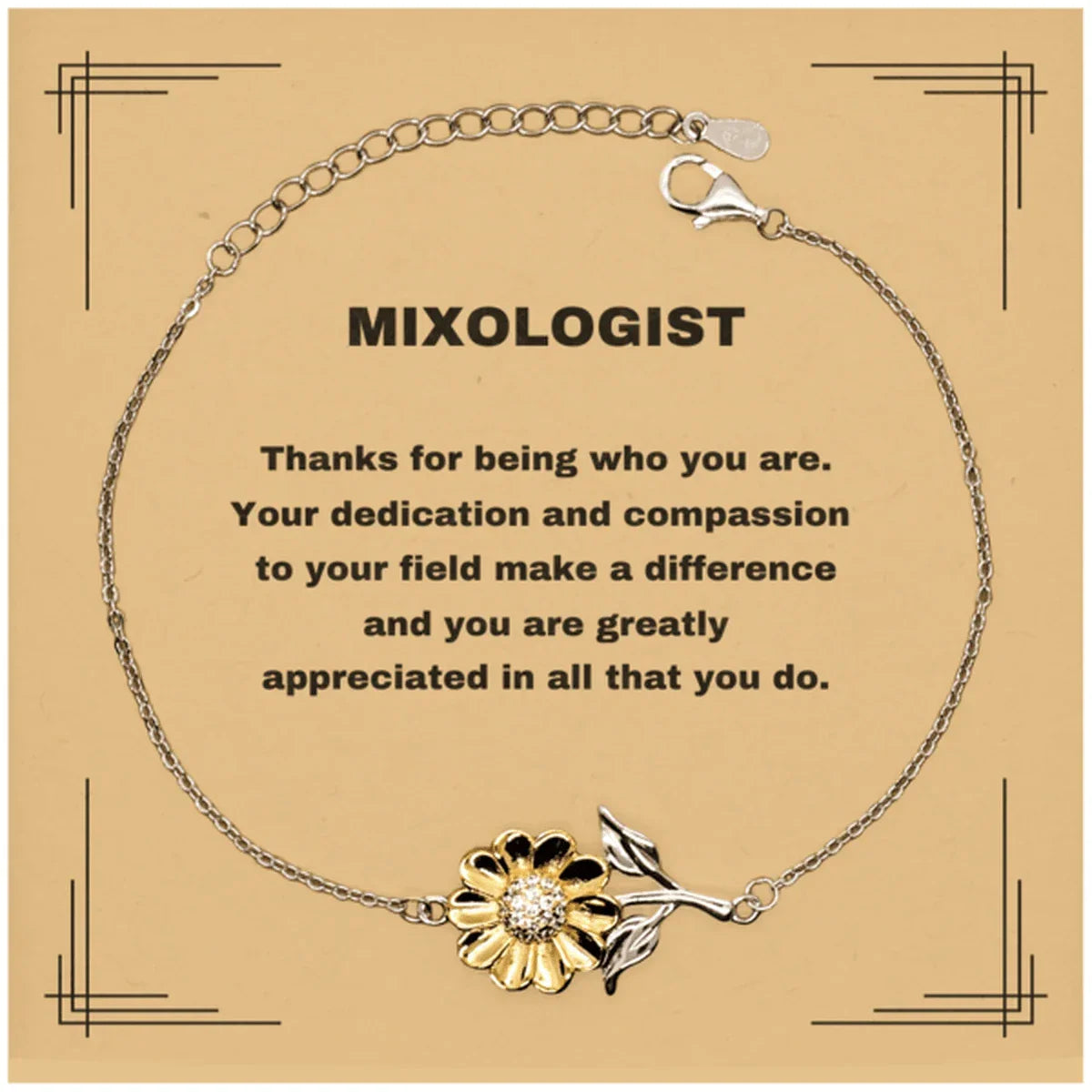 Mixologist Sunflower Bracelet - Thanks for being who you are - Birthday Christmas Jewelry Gifts Coworkers Colleague Boss