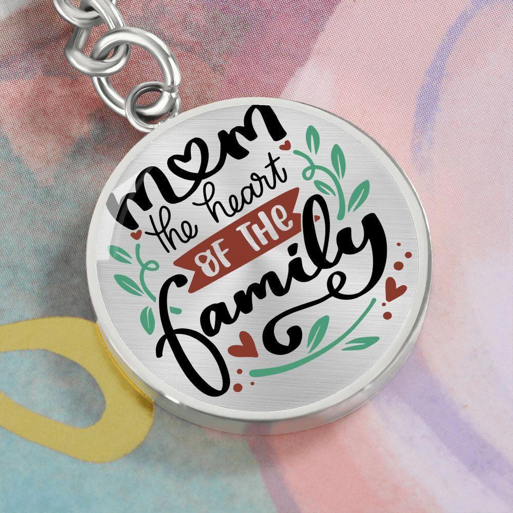 Mom the Heart of the Family Engraved Circle Keychain – Stainless Steel Mother’s Day Gift, Sentimental Family Keepsake for Mom
