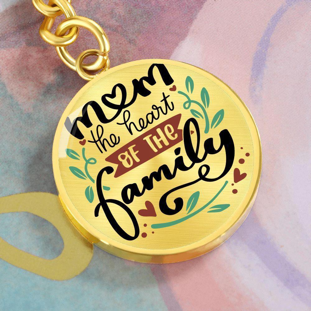 Mom the Heart of the Family Engraved Circle Keychain – Stainless Steel Mother’s Day Gift, Sentimental Family Keepsake for Mom