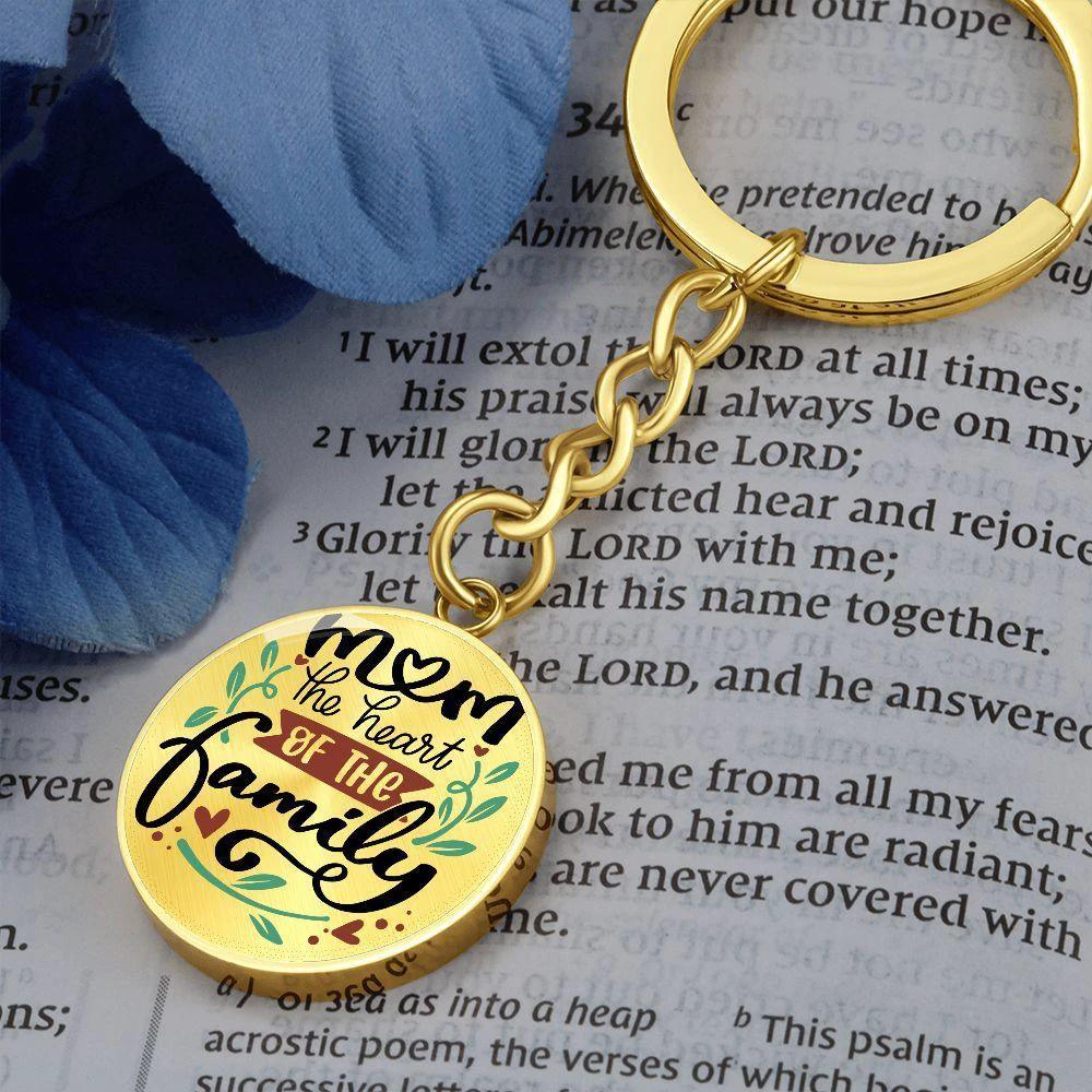 Mom the Heart of the Family Engraved Circle Keychain – Stainless Steel Mother’s Day Gift, Sentimental Family Keepsake for Mom