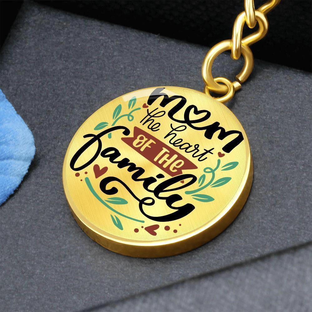 Mom the Heart of the Family Engraved Circle Keychain – Stainless Steel Mother’s Day Gift, Sentimental Family Keepsake for Mom