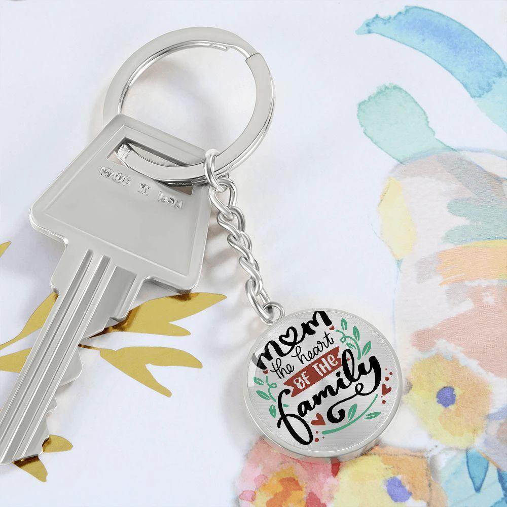 Mom the Heart of the Family Engraved Circle Keychain – Stainless Steel Mother’s Day Gift, Sentimental Family Keepsake for Mom