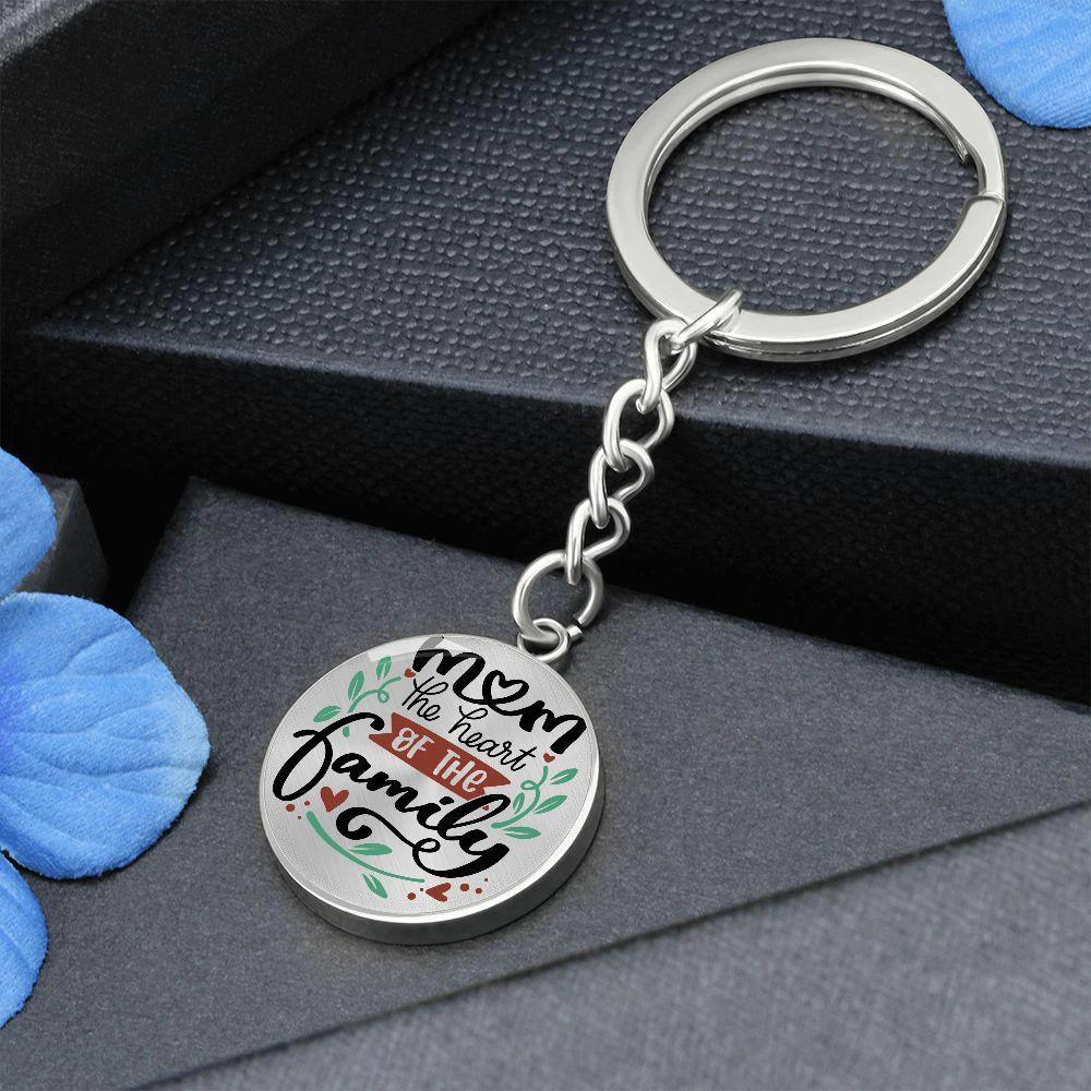 Mom the Heart of the Family Engraved Circle Keychain – Stainless Steel Mother’s Day Gift, Sentimental Family Keepsake for Mom