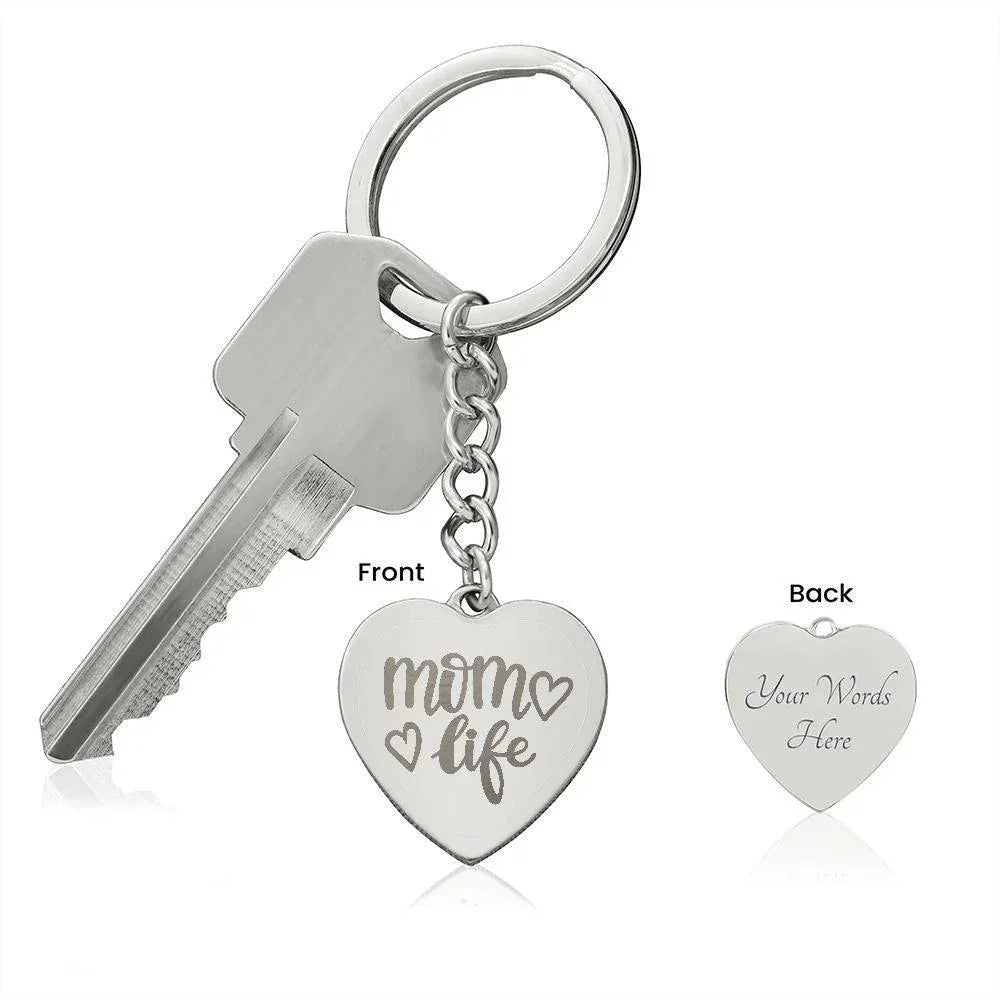 Mom Life Engraved Heart Keychain – Mother’s Day Gift for Moms on the Go