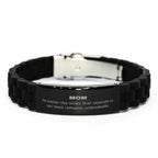 Mom Long Distance Relationship Gifts, No matter the miles that separate us, Cute Love Black Glidelock Clasp Bracelet For Mom, Birthday Christmas Unique Gifts For Mom