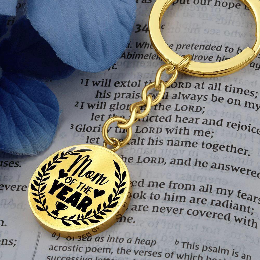 Mom of the Year Engraved Circle Keychain – Stainless Steel Mother’s Day Award Gift, Appreciation Keepsake for Amazing Moms