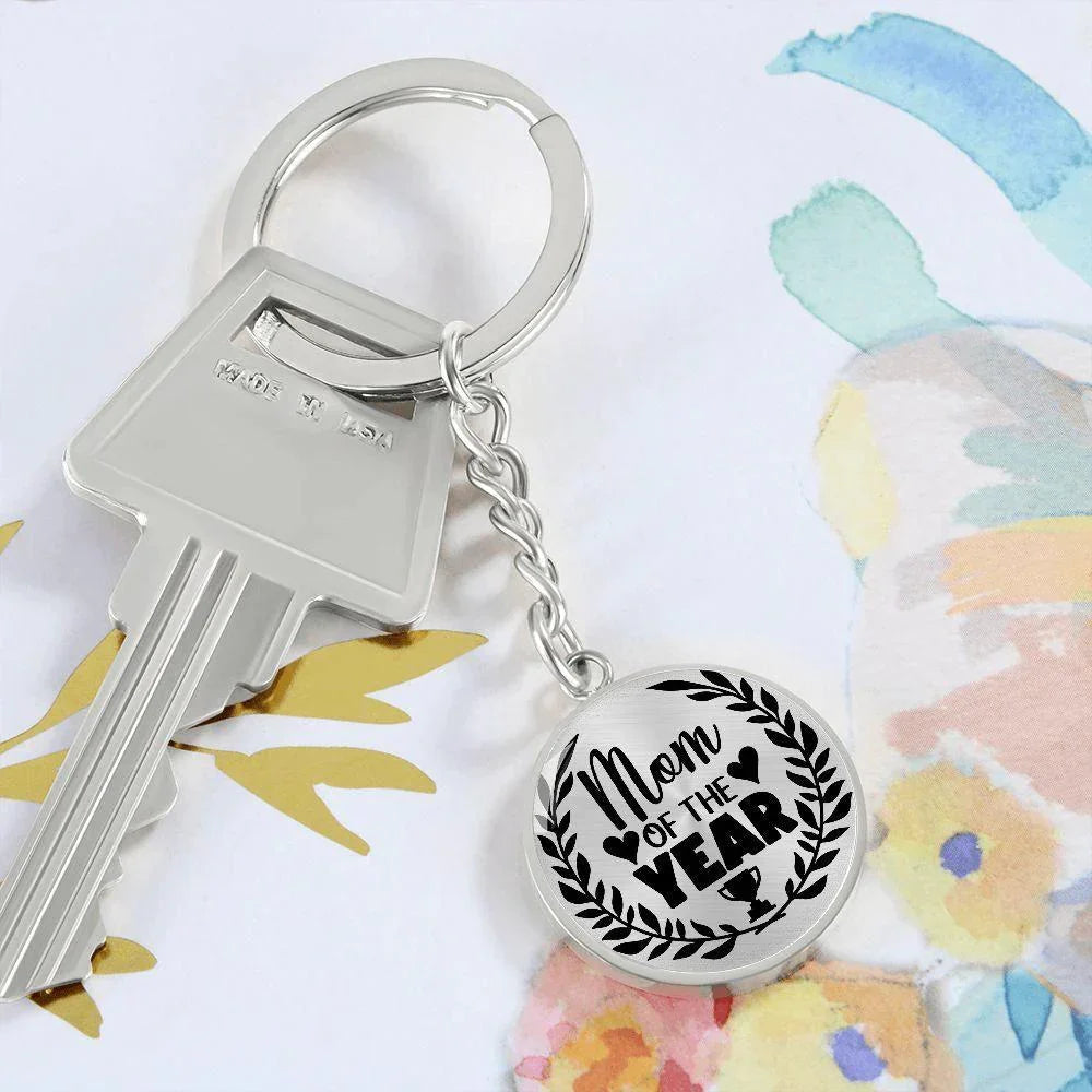 Mom of the Year Engraved Circle Keychain – Stainless Steel Mother’s Day Award Gift, Appreciation Keepsake for Amazing Moms