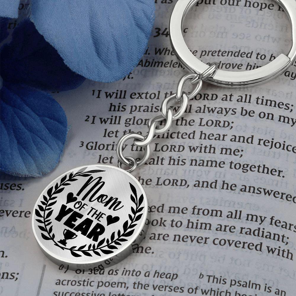 Mom of the Year Engraved Circle Keychain – Stainless Steel Mother’s Day Award Gift, Appreciation Keepsake for Amazing Moms
