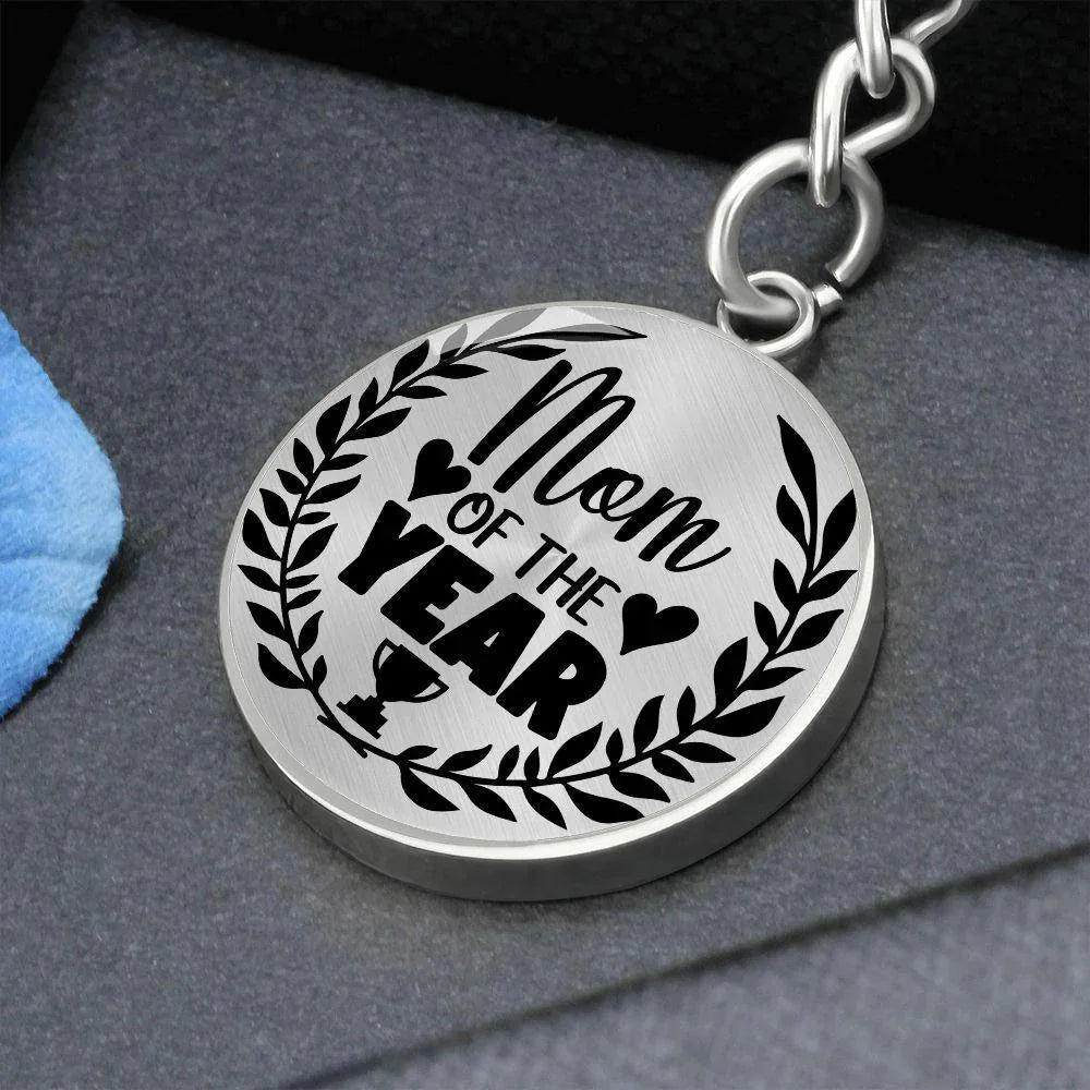 Mom of the Year Engraved Circle Keychain – Stainless Steel Mother’s Day Award Gift, Appreciation Keepsake for Amazing Moms