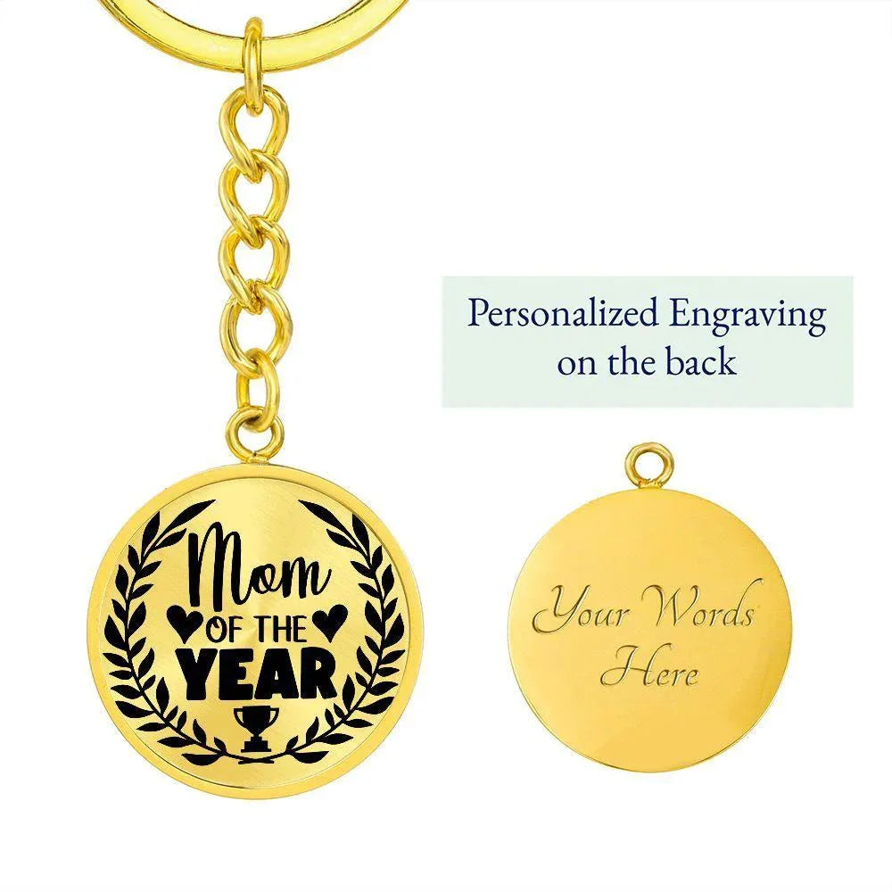 Mom of the Year Engraved Circle Keychain – Stainless Steel Mother’s Day Award Gift, Appreciation Keepsake for Amazing Moms