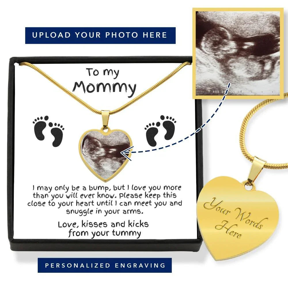 Mom to Be Ultrasound Photo Heart Necklace