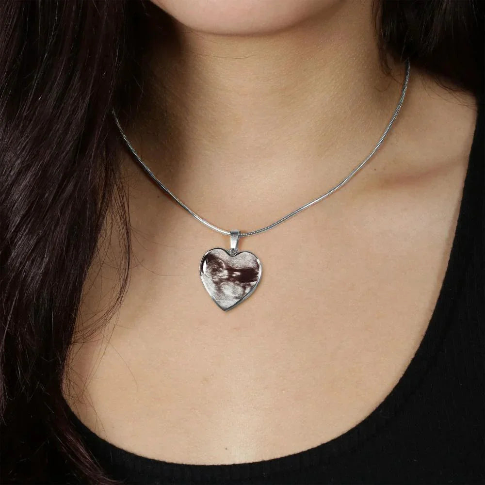 Mom to Be Ultrasound Photo Heart Necklace