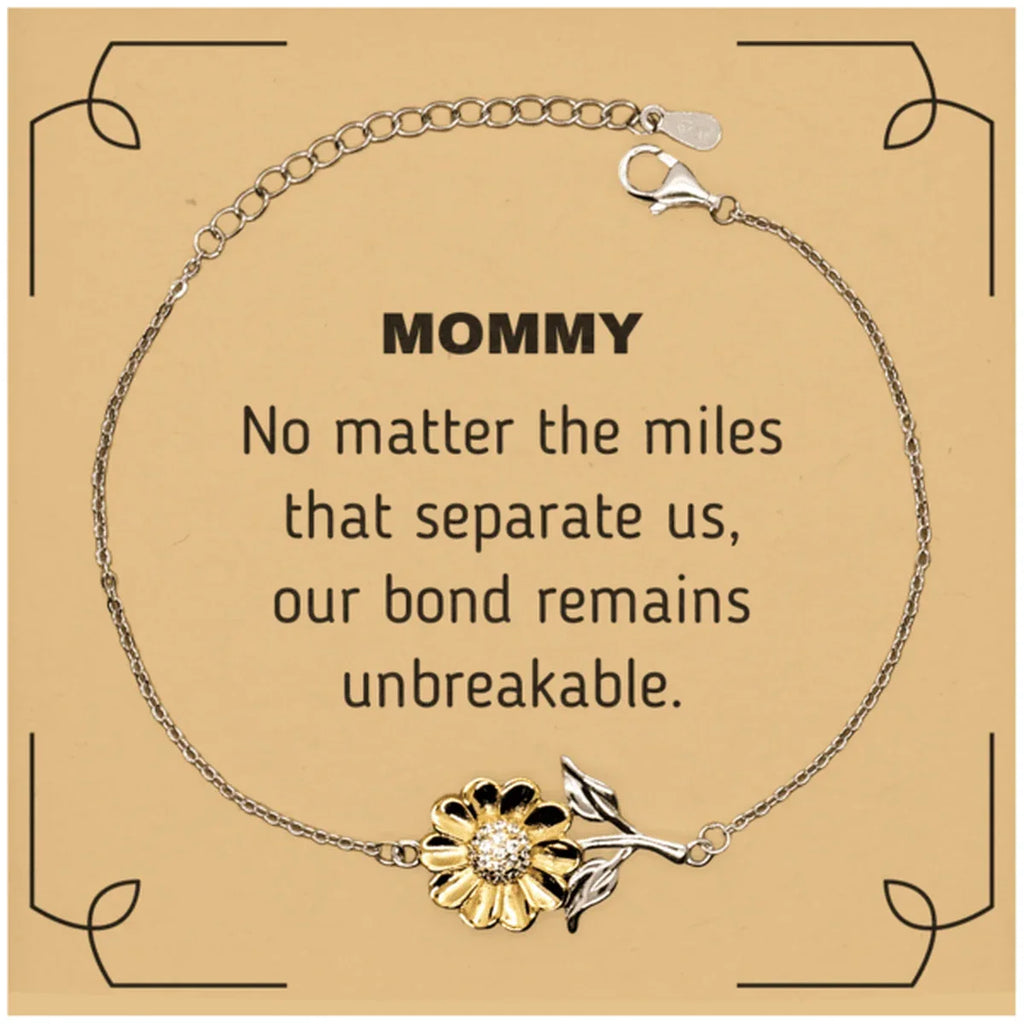 Mommy Long Distance Relationship Gifts, No matter the miles that separate us, Cute Love Sunflower Bracelet For Mommy, Birthday Christmas Unique Gifts For Mommy