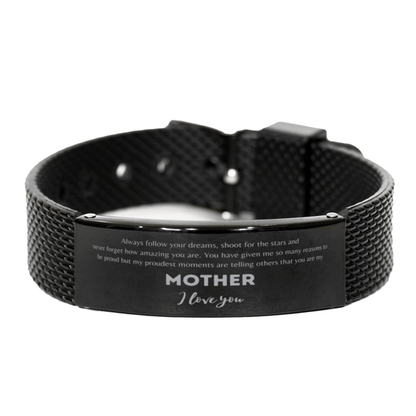 Mother Handmade Black Shark Mesh Engraved Bracelet - Always Follow your Dreams - Birthday, Christmas Holiday Jewelry Gift - Mallard Moon Gift Shop