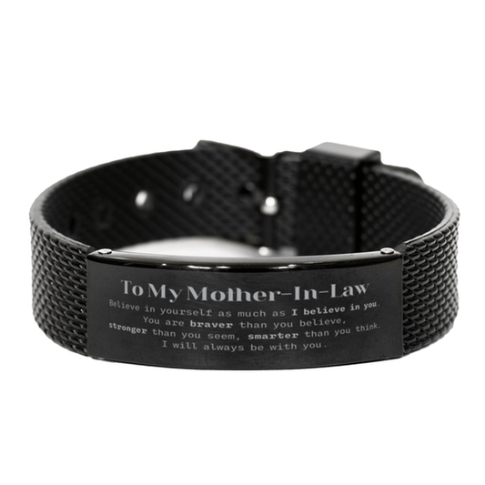 Mother-In-Law Black Shark Mesh Bracelet Gifts, To My Mother-In-Law You are braver than you believe, stronger than you seem, Inspirational Gifts For Mother-In-Law Engraved, Birthday, Christmas Gifts For Mother-In-Law Men Women - Mallard Moon Gift Shop