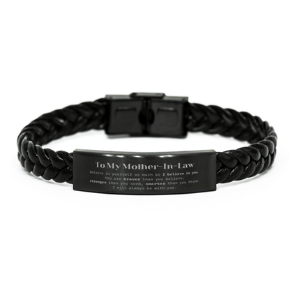 Mother-In-Law Braided Leather Bracelet Gifts, To My Mother-In-Law You are braver than you believe, stronger than you seem, Inspirational Gifts For Mother-In-Law Engraved, Birthday, Christmas Gifts For Mother-In-Law Men Women - Mallard Moon Gift Shop