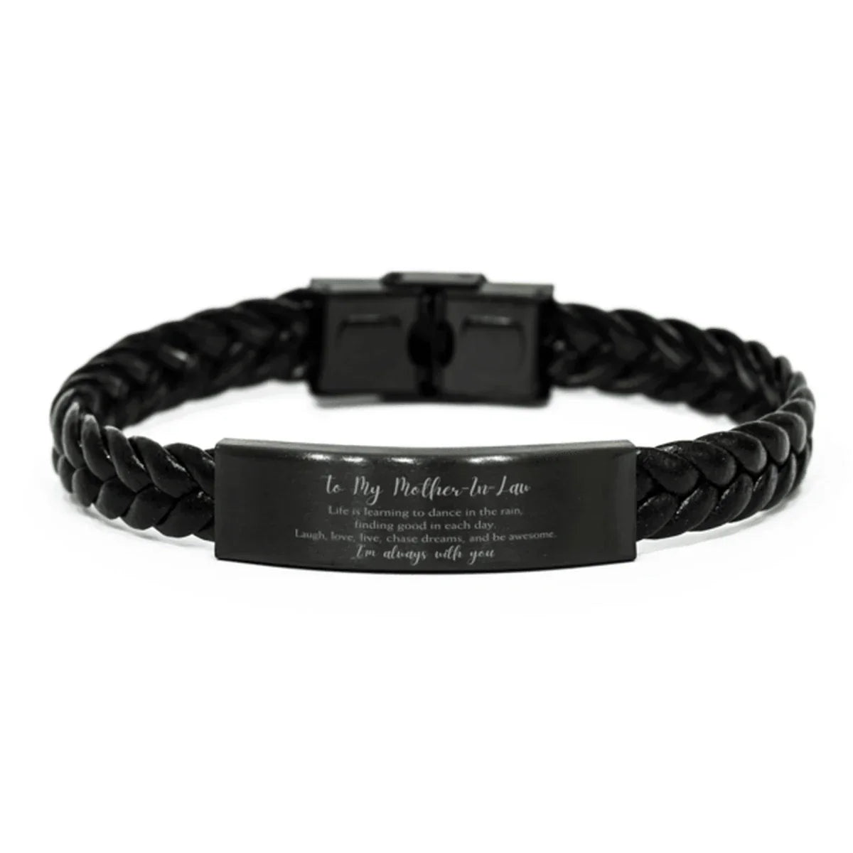 Mother-In-Law Braided Leather Bracelet Life is Learning to Dance in the Rain - Birthday, Christmas Holiday Gifts