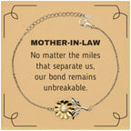 Mother-In-Law Long Distance Relationship Gifts, No matter the miles that separate us, Cute Love Sunflower Bracelet For Mother-In-Law, Birthday Christmas Unique Gifts For Mother-In-Law