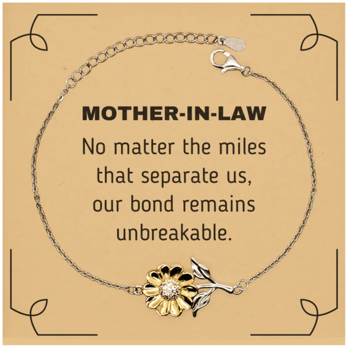 Mother-In-Law Long Distance Relationship Gifts, No matter the miles that separate us, Cute Love Sunflower Bracelet For Mother-In-Law, Birthday Christmas Unique Gifts For Mother-In-Law