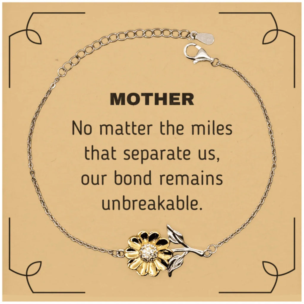 Mother Long Distance Relationship Gifts, No matter the miles that separate us, Cute Love Sunflower Bracelet For Mother, Birthday Christmas Unique Gifts For Mother
