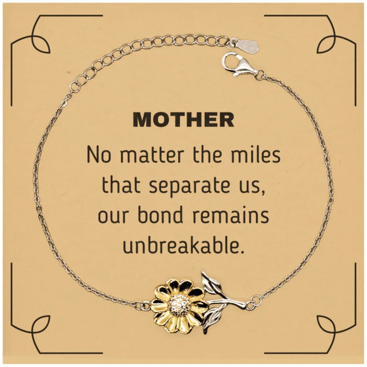 Mother Long Distance Relationship Gifts, No matter the miles that separate us, Cute Love Sunflower Bracelet For Mother, Birthday Christmas Unique Gifts For Mother