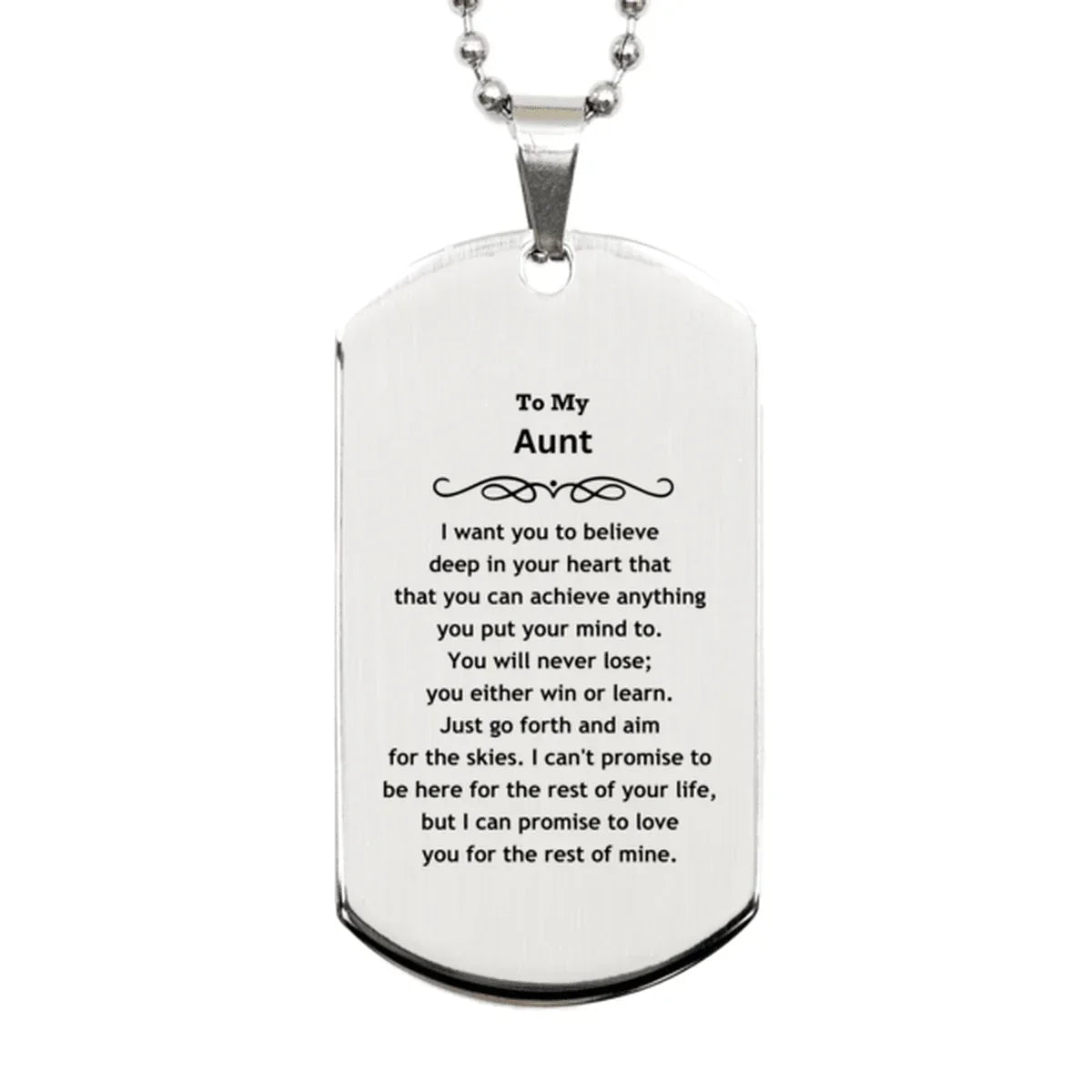 Motivational Aunt Silver Dog Tag Engraved Necklace, I can promise to love you for the rest of my life, Birthday Christmas Jewelry Gift