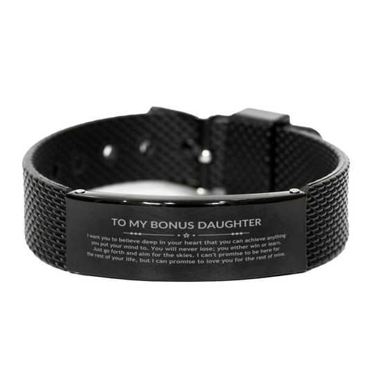 Motivational Bonus Daughter Black Shark Mesh Bracelet, Bonus Daughter I can promise to love you for the rest of mine, Bracelet For Bonus Daughter, Bonus Daughter Birthday Jewelry Gift for Women Men - Mallard Moon Gift Shop
