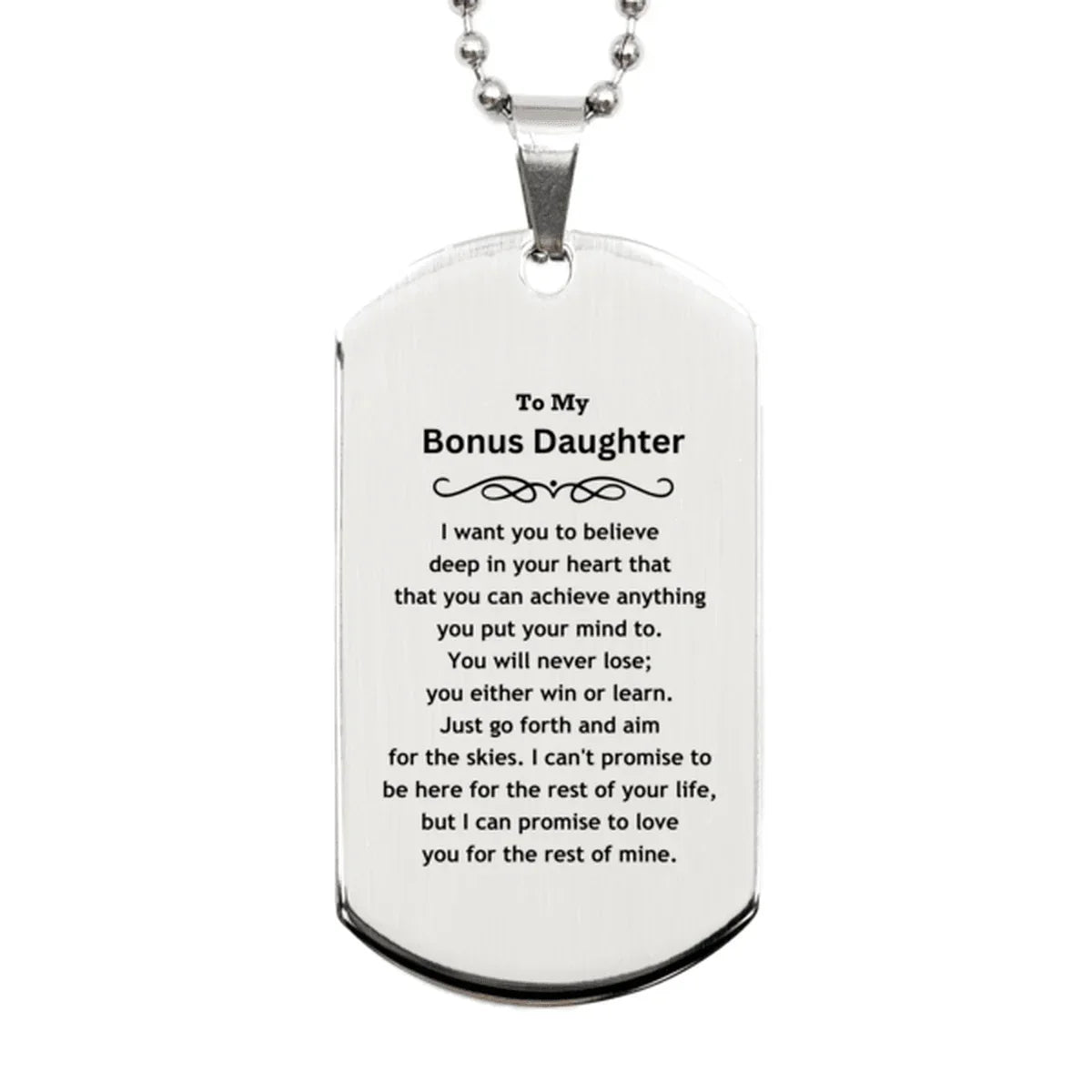 Motivational Bonus Daughter Silver Dog Tag Engraved Necklace, I can promise to love you for the rest of my life, Birthday Christmas Jewelry Gift