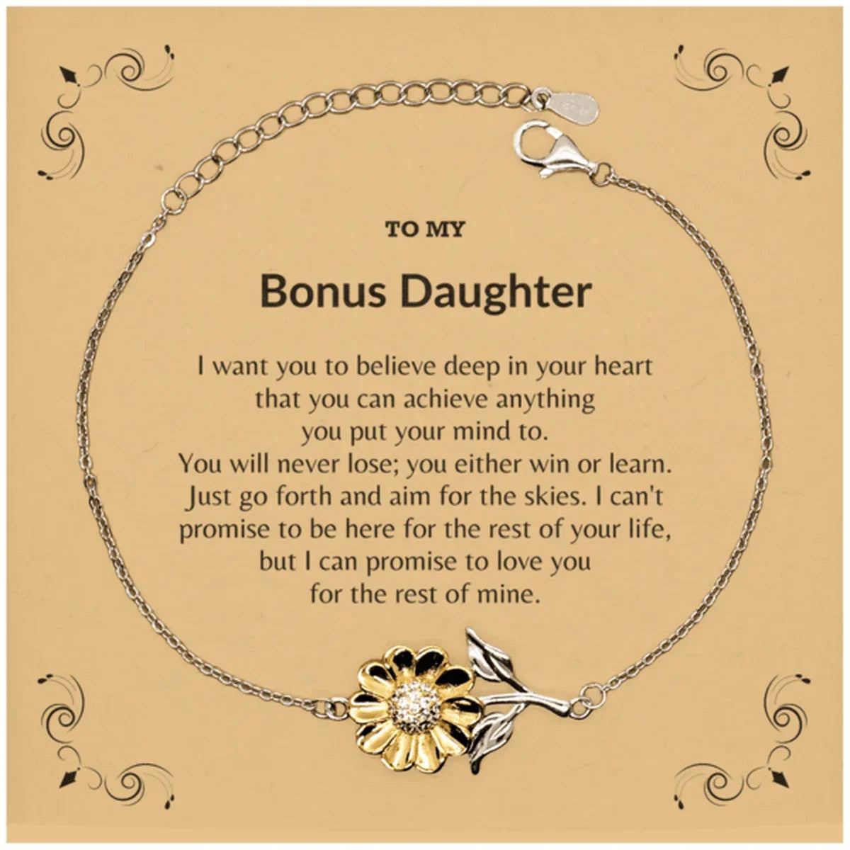 Motivational Bonus Daughter Sunflower Bracelet - I can promise to love you for the rest of my life, Birthday, Christmas Holiday Jewelry Gift