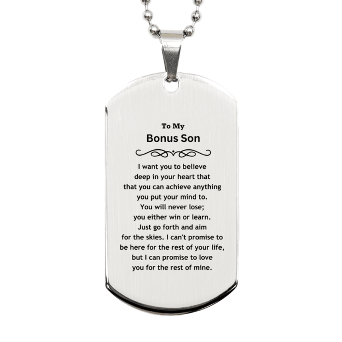 Motivational Bonus Son Silver Dog Tag Engraved Necklace, I can promise to love you for the rest of my life, Birthday Christmas Jewelry Gift - Mallard Moon Gift Shop