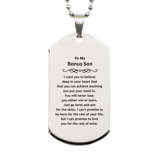 Motivational Bonus Son Silver Dog Tag Engraved Necklace, I can promise to love you for the rest of my life, Birthday Christmas Jewelry Gift - Mallard Moon Gift Shop