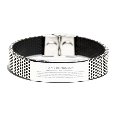 Motivational Bonus Son Stainless Steel Bracelet, Bonus Son I can promise to love you for the rest of mine, Bracelet For Bonus Son, Bonus Son Birthday Jewelry Gift for Women Men - Mallard Moon Gift Shop
