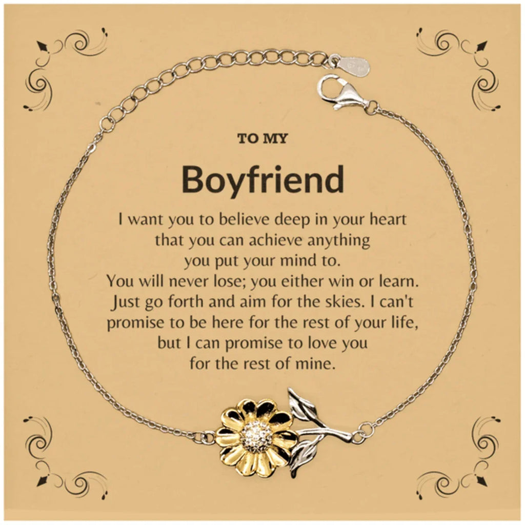 Motivational Boyfriend Sunflower Bracelet - I can promise to love you for the rest of my life, Birthday, Christmas Holiday Jewelry Gift