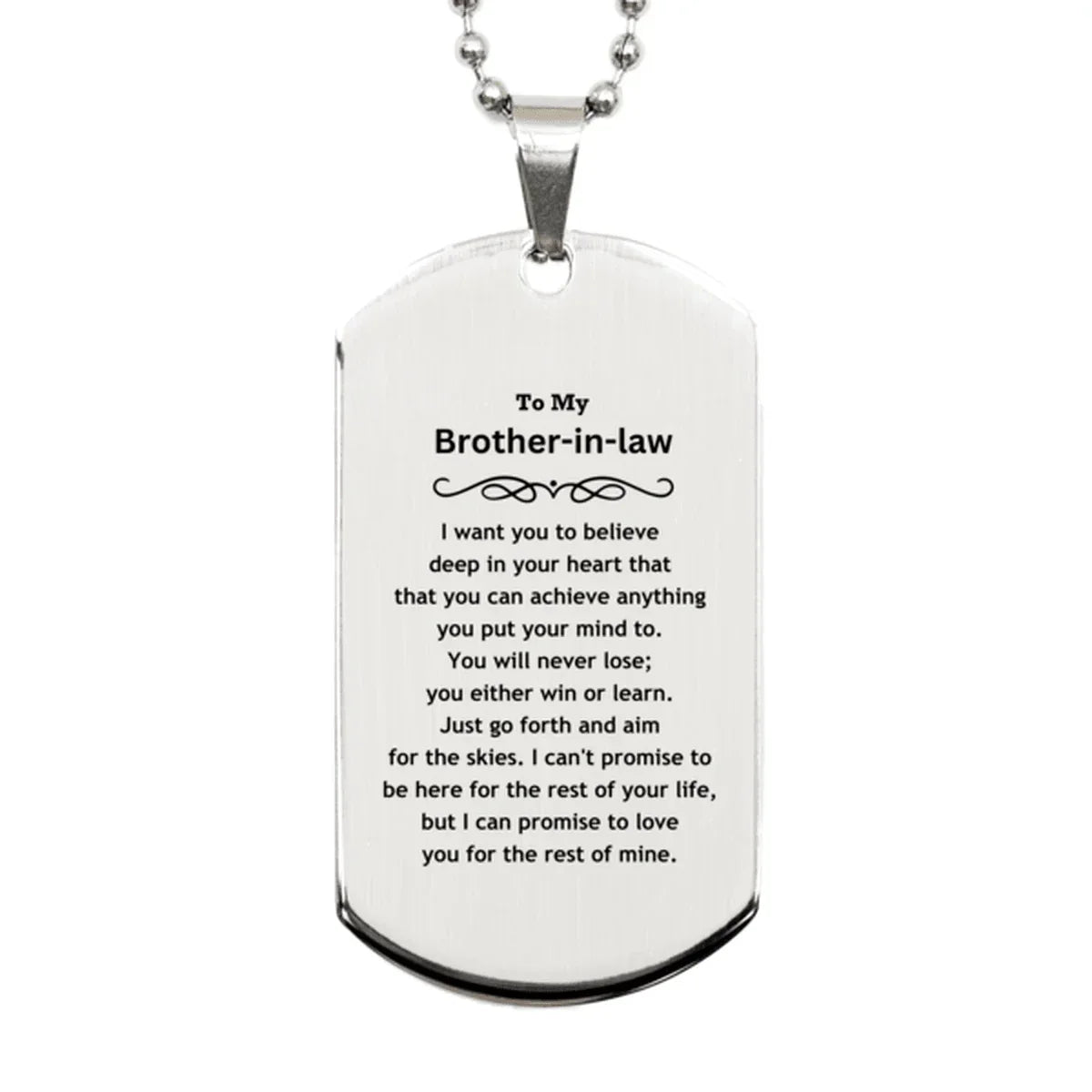 Motivational Brother-in-law Silver Dog Tag Engraved Necklace, I can promise to love you for the rest of my life, Birthday Christmas Jewelry Gift