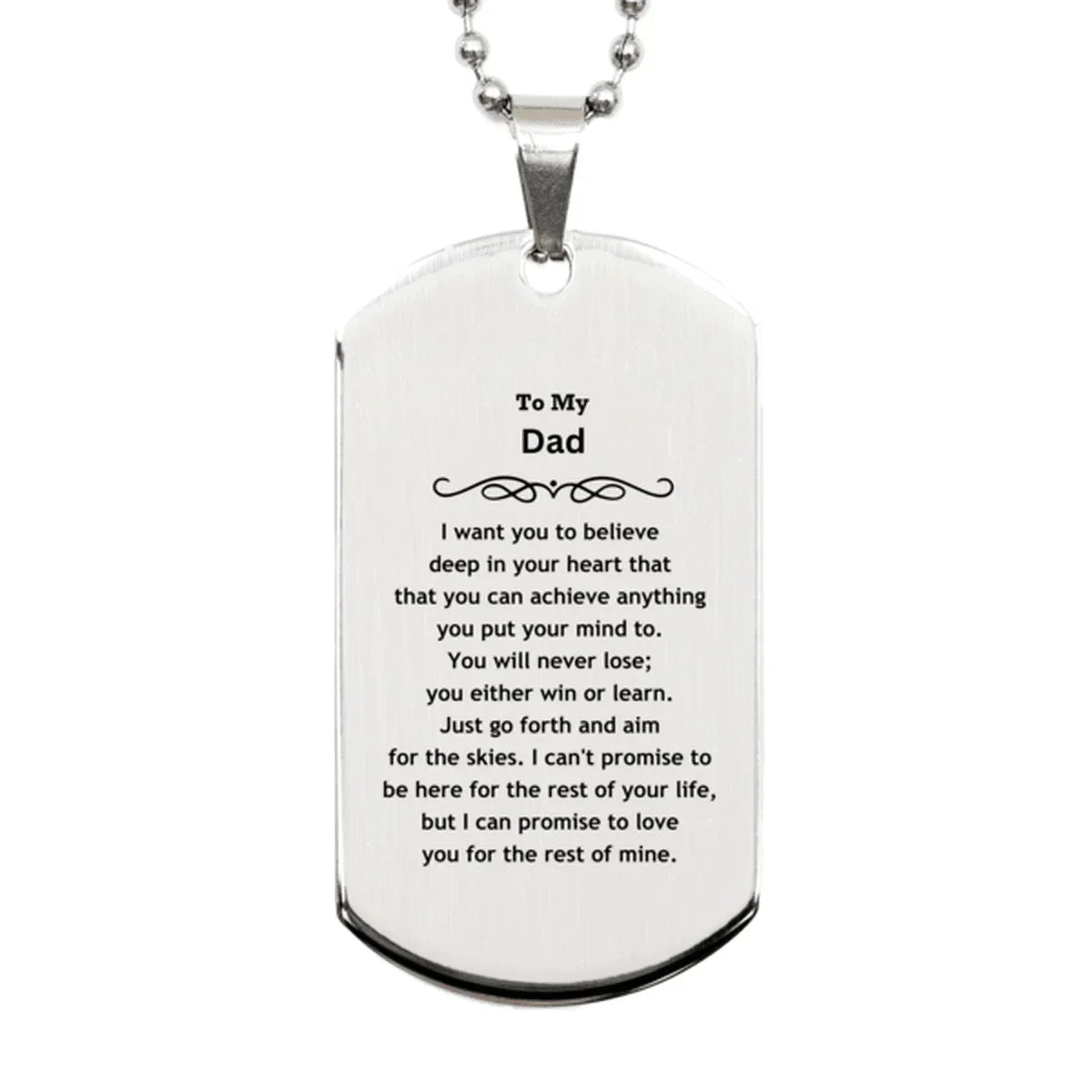 Motivational Dad Silver Dog Tag Engraved Necklace, I can promise to love you for the rest of my life, Birthday Christmas Jewelry Gift