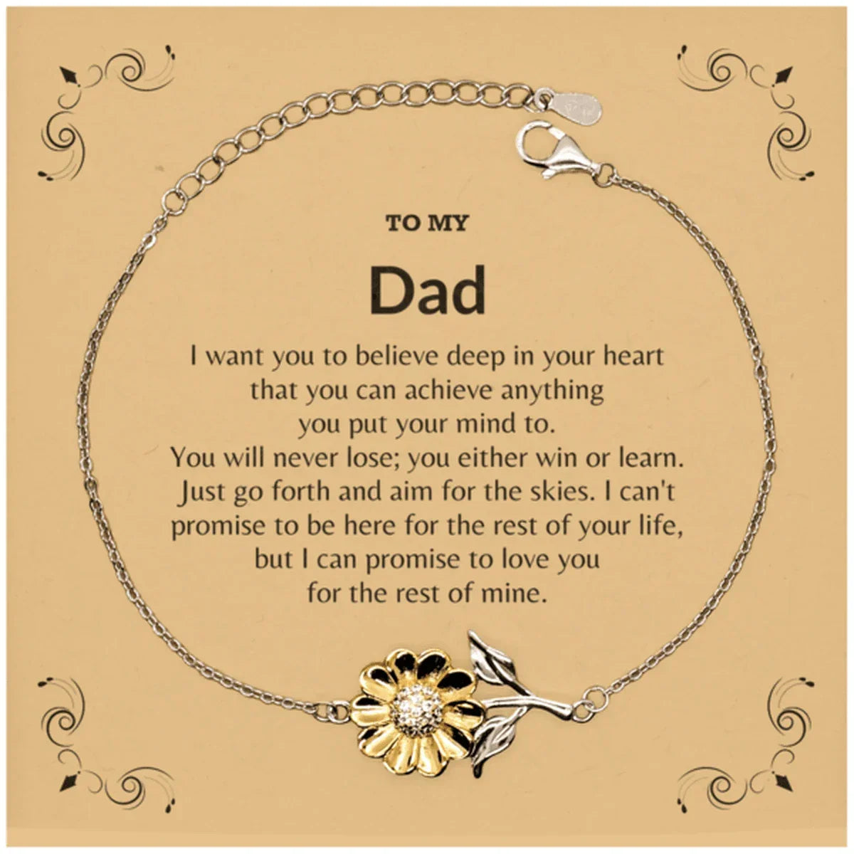 Motivational Dad Sunflower Bracelet - I can promise to love you for the rest of my life, Birthday, Christmas Holiday Jewelry Gift