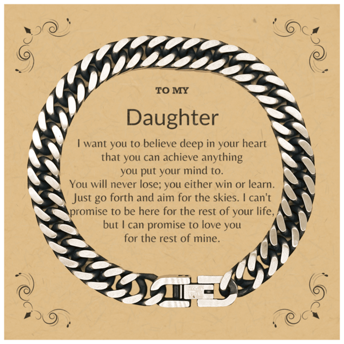 Motivational Daughter Cuban Link Chain Bracelet, I can promise to love you for the rest of my life; Birthday, Christmas Holiday Jewelry Gift - Mallard Moon Gift Shop