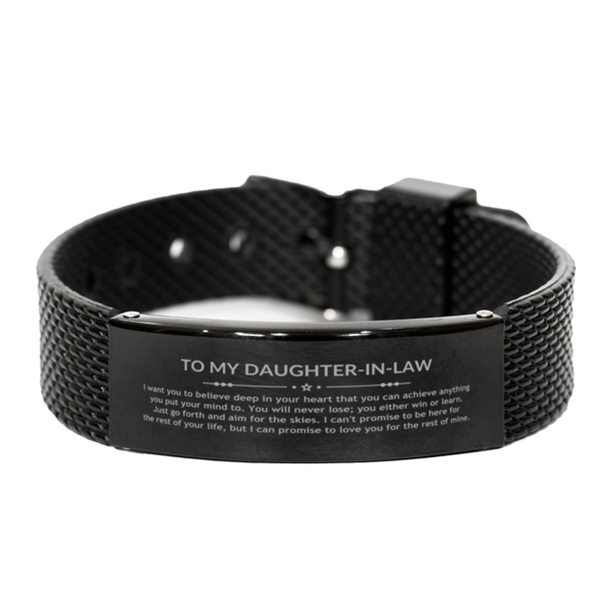 Motivational Daughter In Law Black Shark Mesh Bracelet, Daughter In Law I can promise to love you for the rest of mine, Bracelet For Daughter In Law, Daughter In Law Birthday Jewelry Gift for Women Men - Mallard Moon Gift Shop